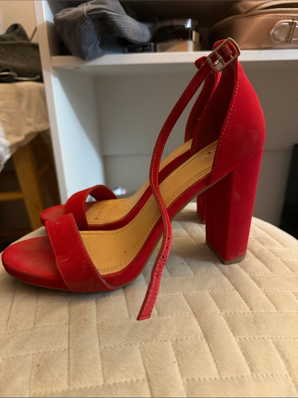 Red Block Heel Ankle-Strap Sandals - Women